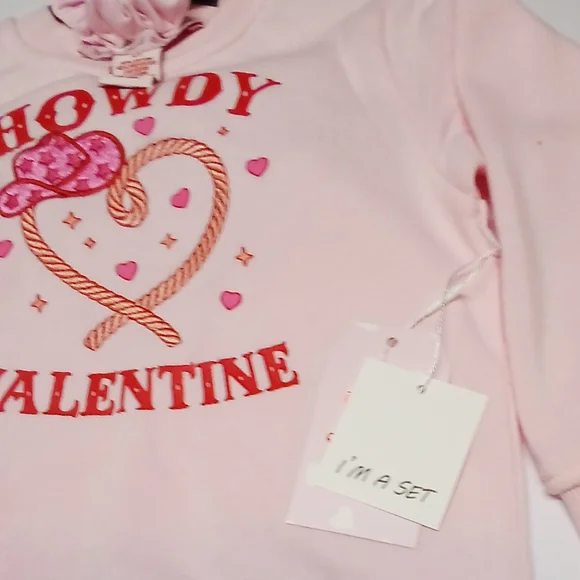 Violet Skye Toddler Outfit Set | 3-Piece Pink “Howdy Valentine” Sweatshirt 4T - Picture 4 of 12